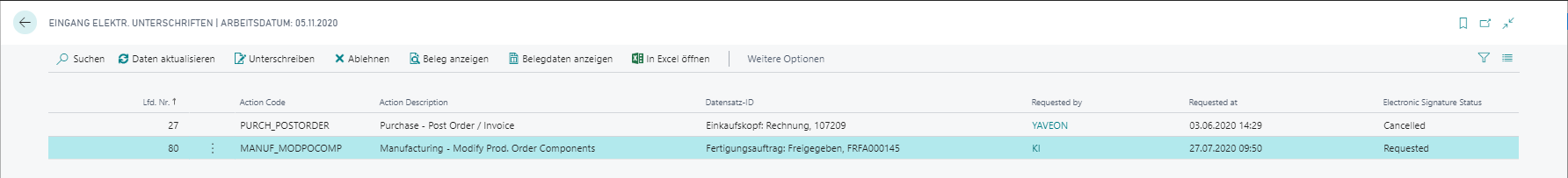Eingang elektronische Unterschrift