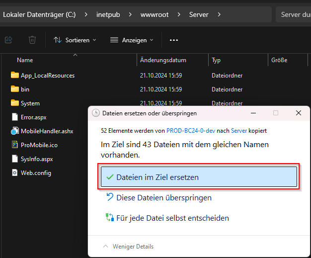Ersetze Serverdateien