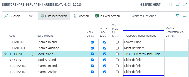 Preisberechnungsmethode Debitorenpreisgruppe
