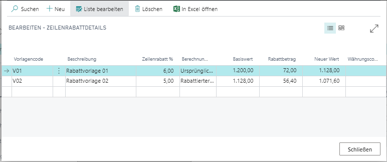 Zeilenrabatte Beispiel 1