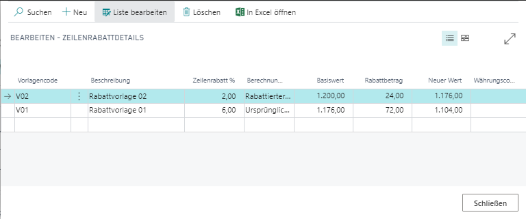 Zeilenrabatte Beispiel 2