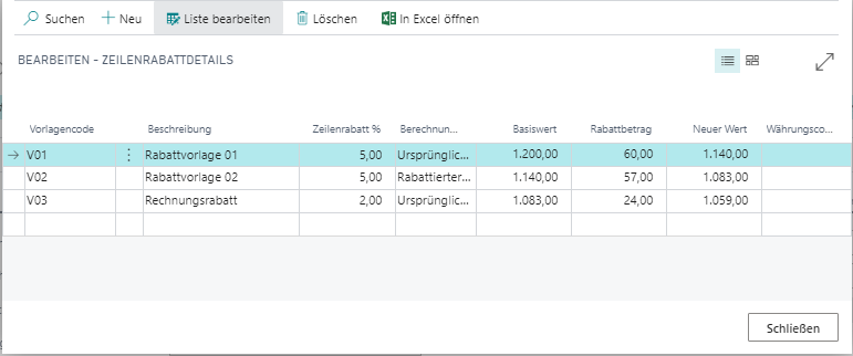 Zeilenrabatte Beispiel 3