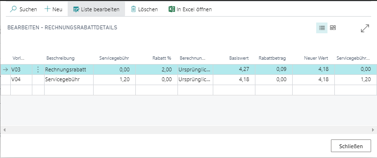 Verkaufsauftrag Rechnungsrabatt-Details