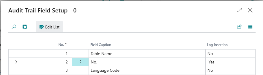 Audit Trail Field Setup