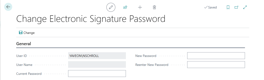 Change password electronic signature