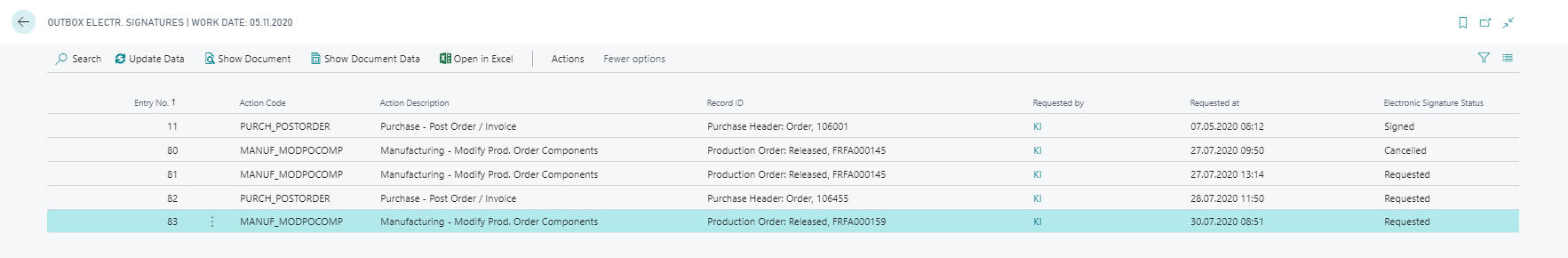Outbox electronic signature