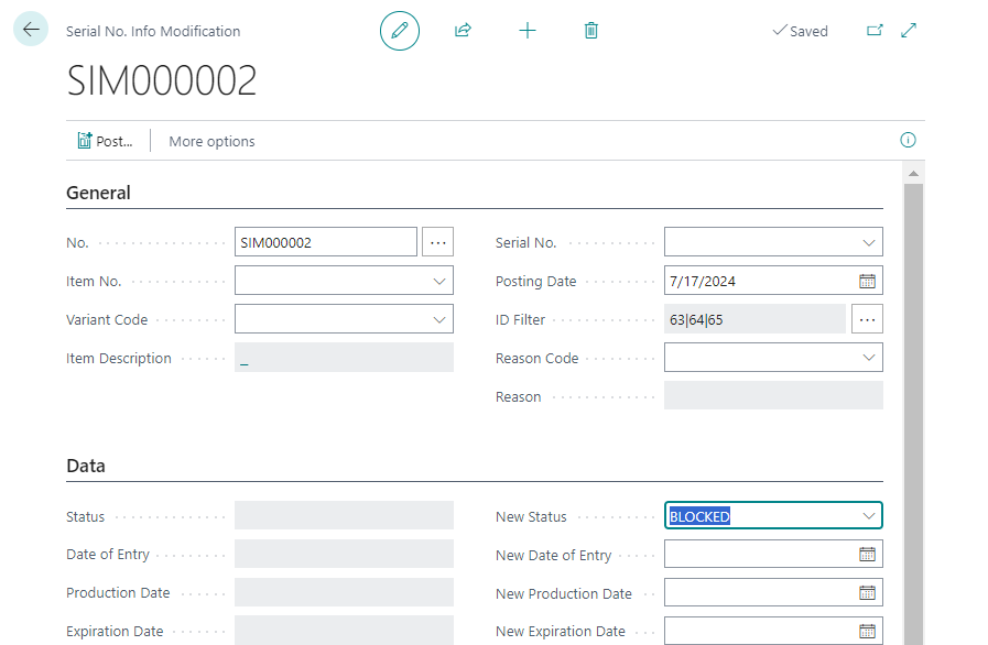 Modify data of several serial numbers