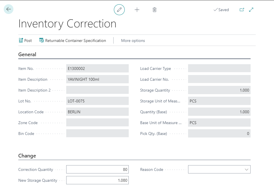 Inventory correction