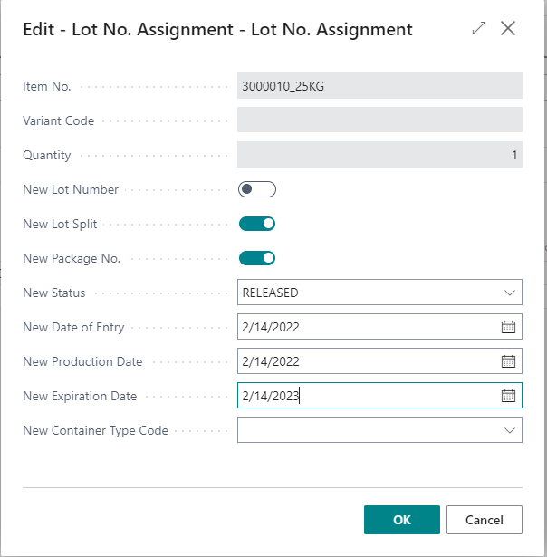 Lot No. Assignment/Split