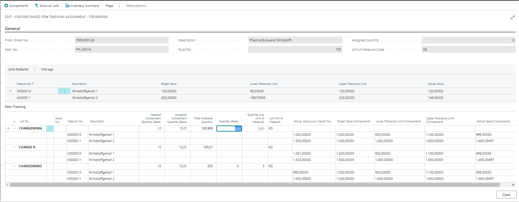 Feature based item tracking assignment - lot selection