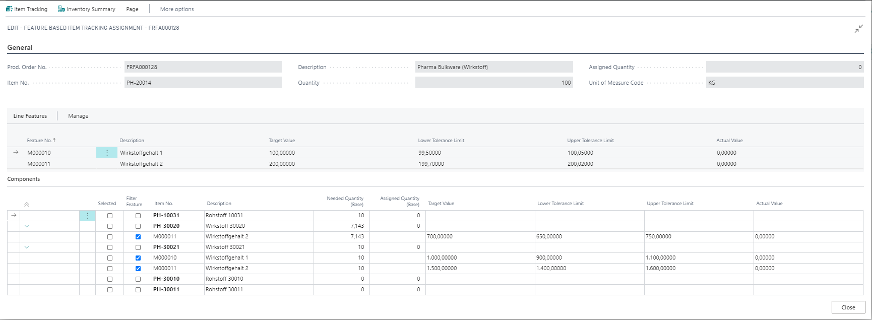 Feature based item tracking assignment - initial values