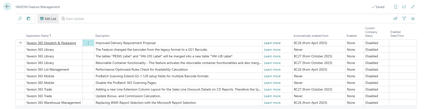 Yaveon 365 Feature Management