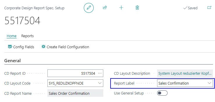 CD document label in report specific setup