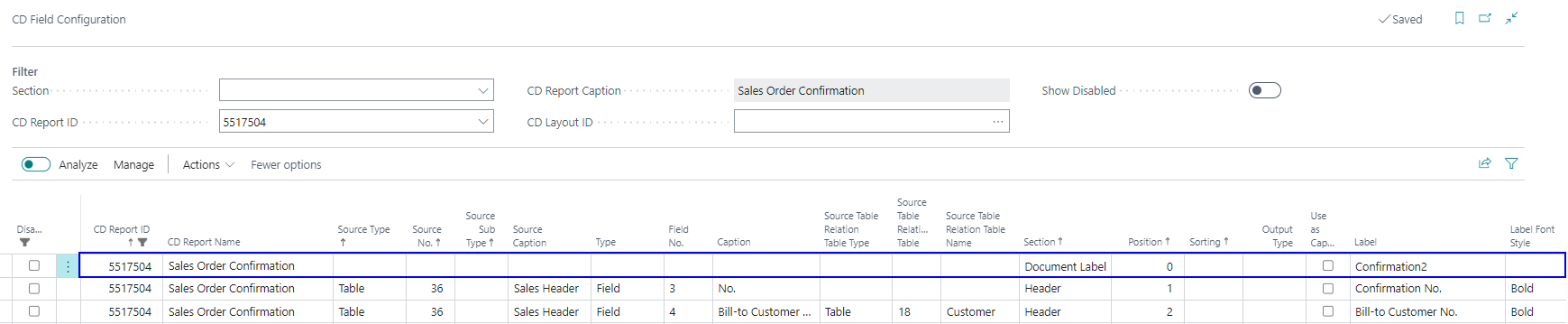 CD document label in Field Configuration