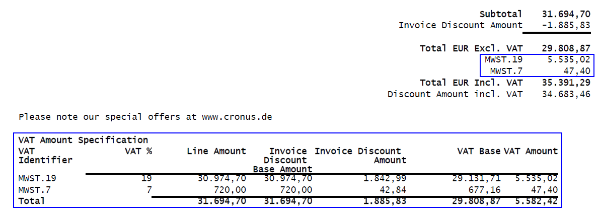 example for VAT details