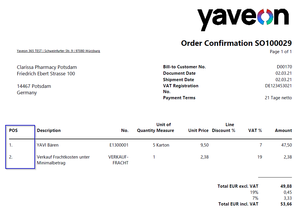 POS in Order Confirmation