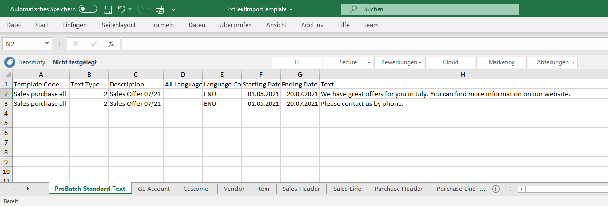 Example: Import Standard Text