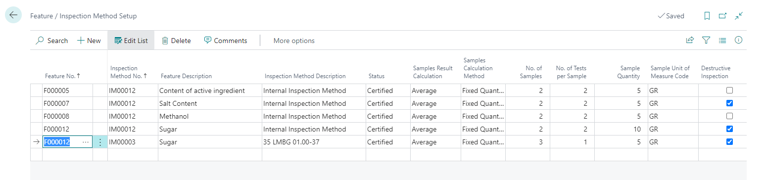Feature / Inspection Method Setup - Samples