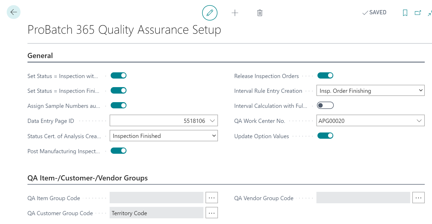 QA Customer Group in Quality Assurance Setup