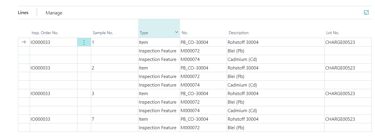 Sample Shipment Lines