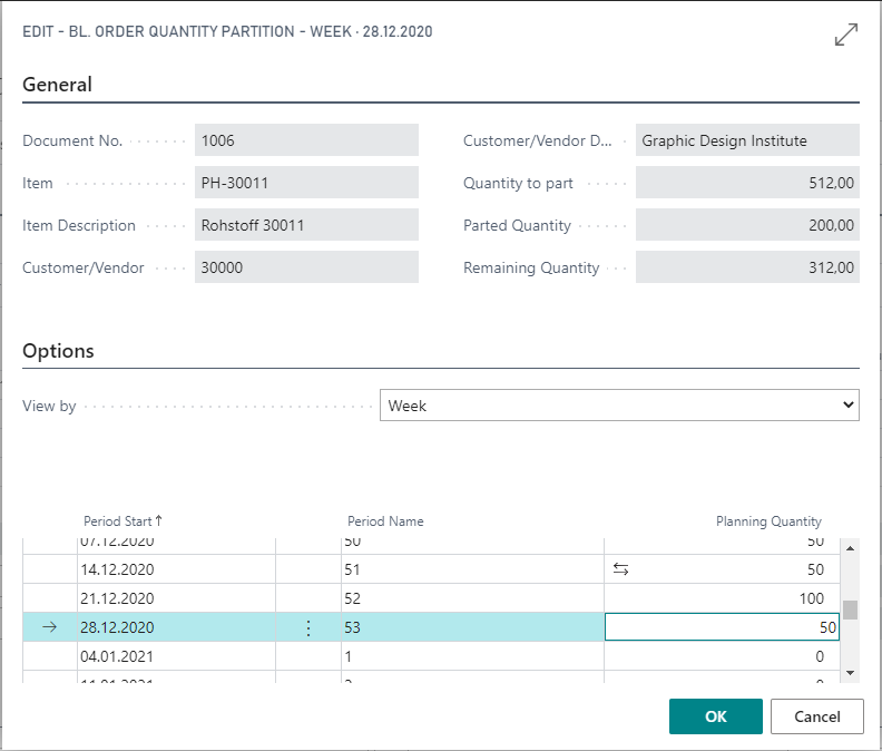 Bl. Order Quantity Partition