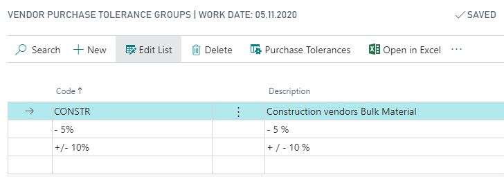 Vendor Purchase Tolerance Groups