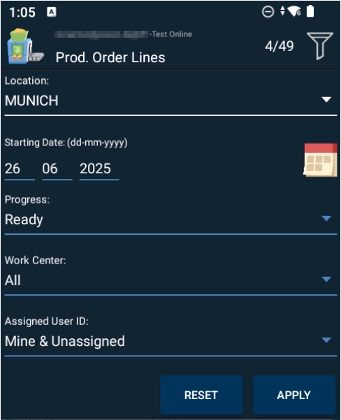 Filtering Prod. Order Lines