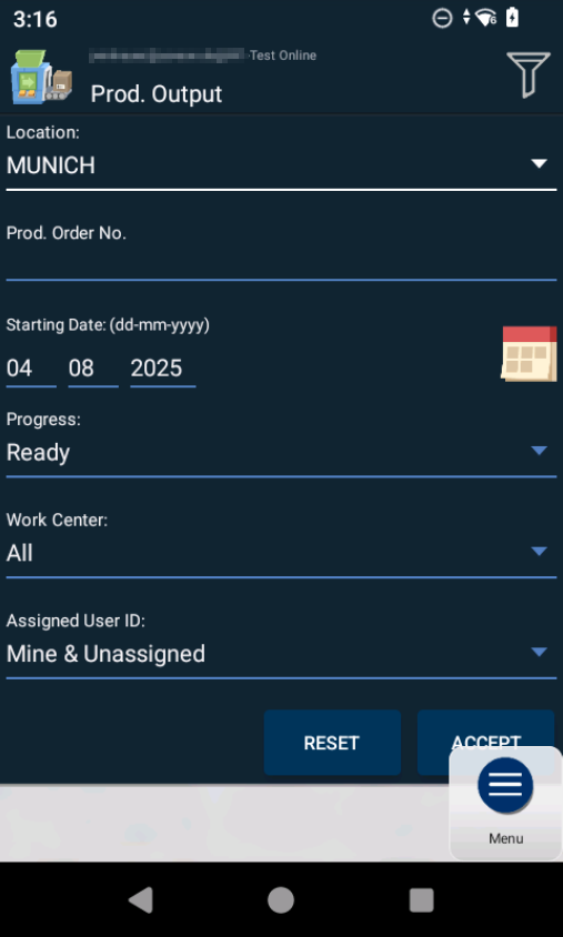 Filtering Prod. Order Lines