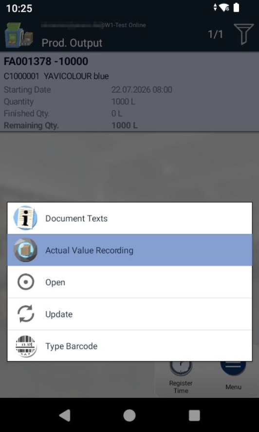 Actual Value Recording action in the Output dialog