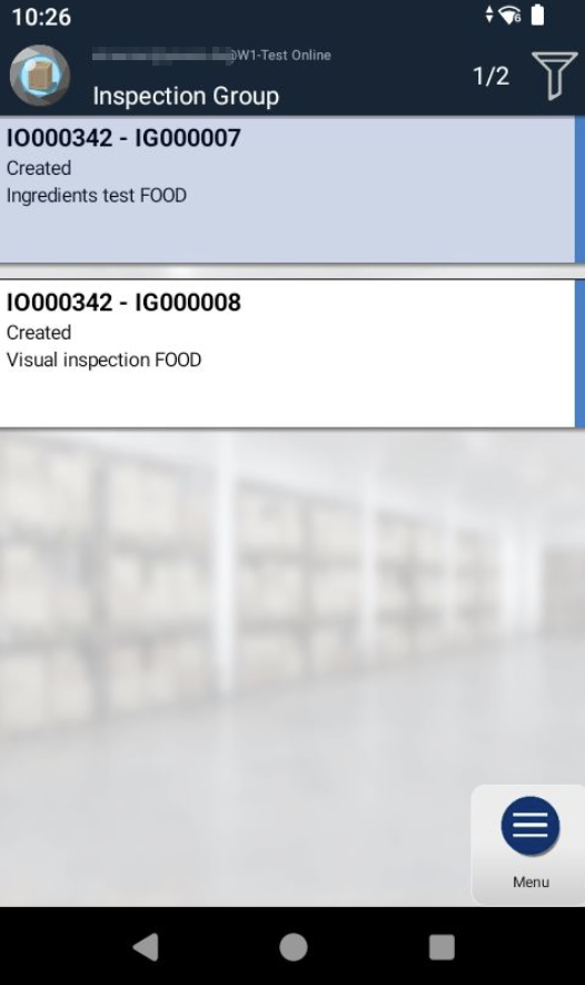 Inspection group selection from a process dialog