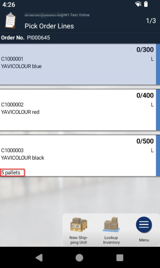 Pick lines with number of pallets