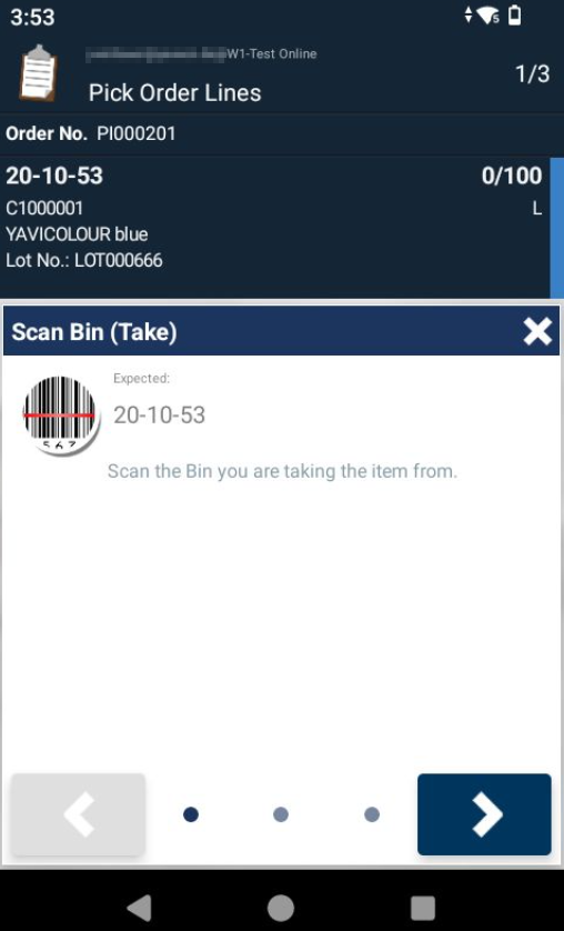 pick registration bin step
