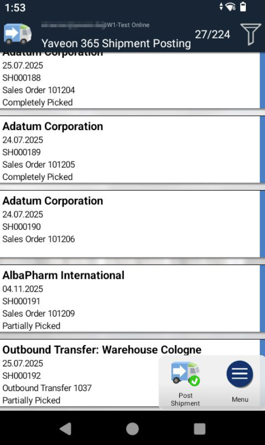 Shipment list