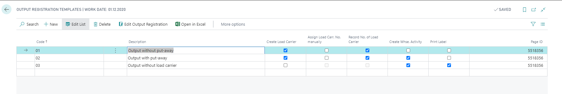 Output registration templates
