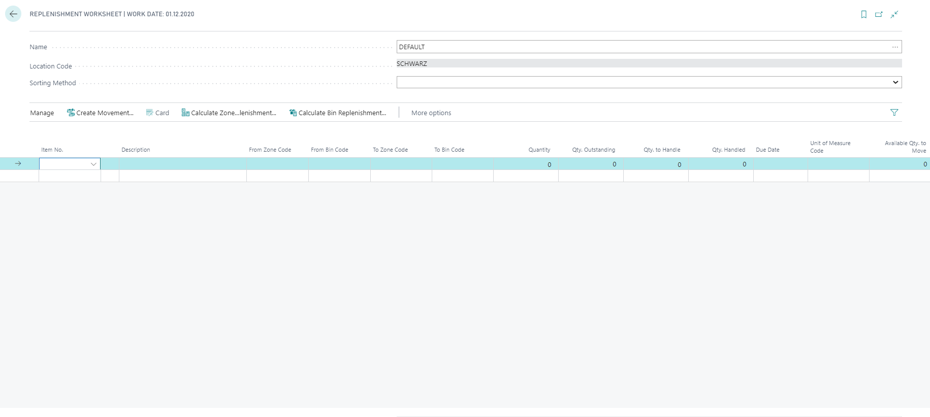 Replenishment worksheet