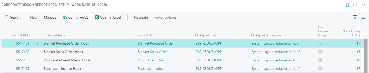 CD report-specific setup list view