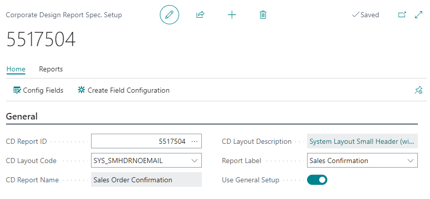 CD report-specific setup general tab