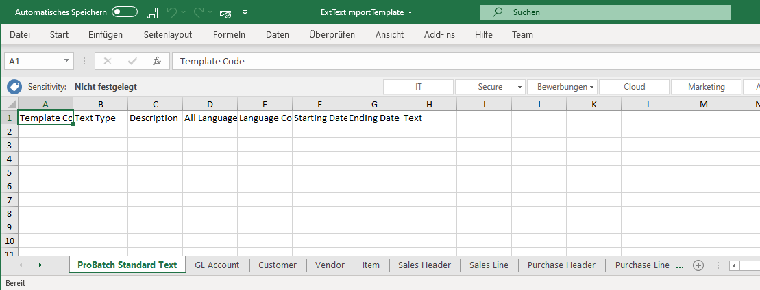 Excel File Ext. Texts Import Template