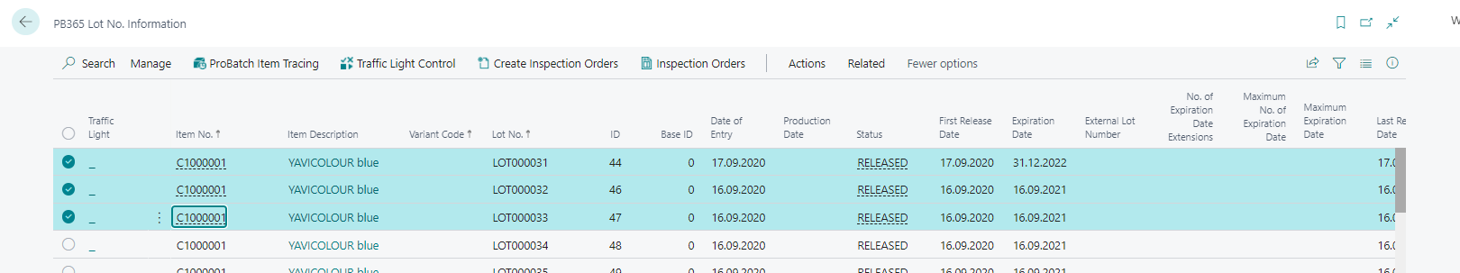 Modify data of several lots