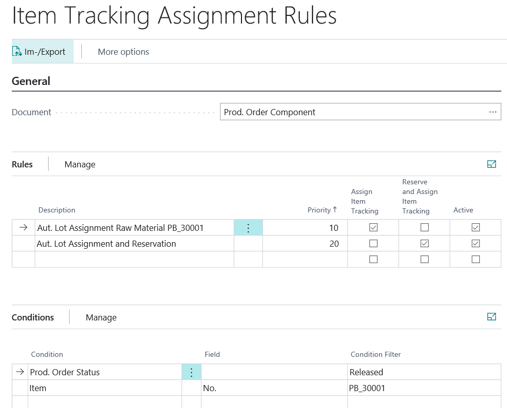 Item Tracking Assignment Prod. Order Component