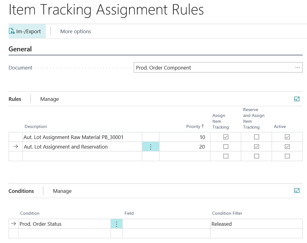 Item Tracking Assignment Prod. Order Component