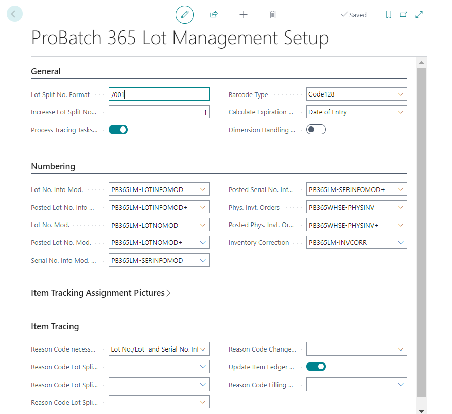 Probatch 365 Lot Management Setup