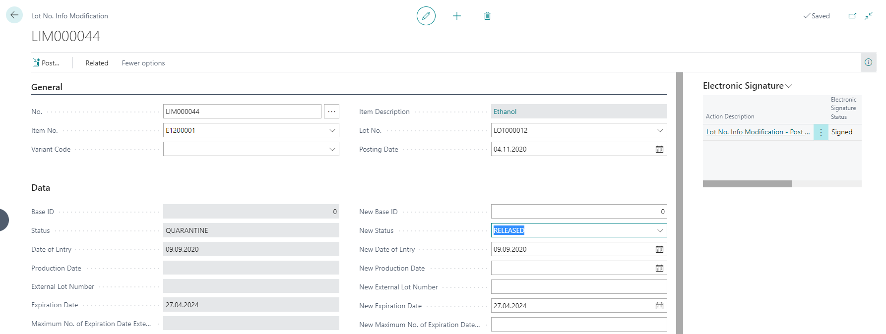 Lot Number Information Modification