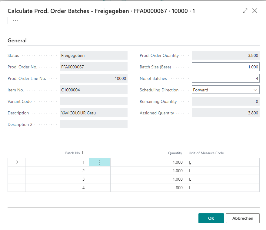 Calculate Prod. Order Batches