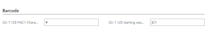 Barcode Setup fields