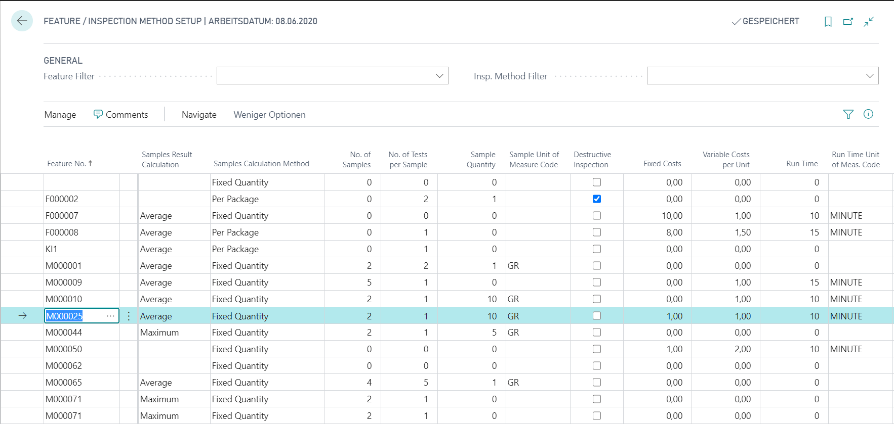 Feature / Inspection Method Setup - Inspection Costs