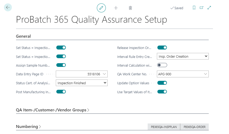 ProBatch 365 Quality Assurance Setup