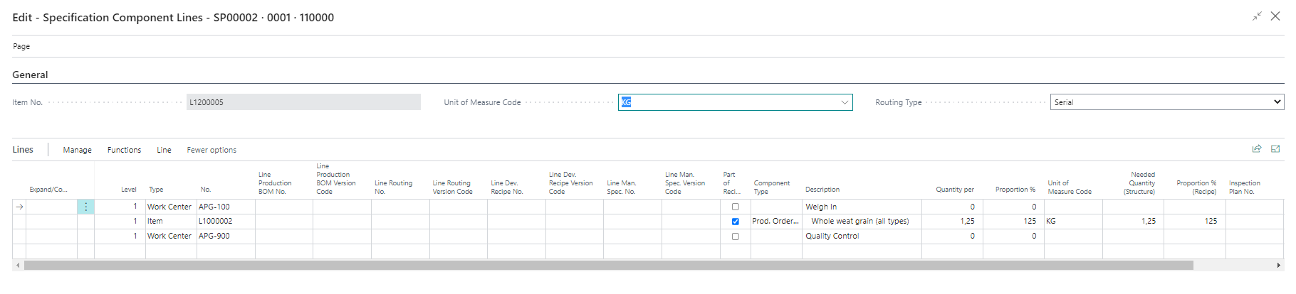 Specification component lines