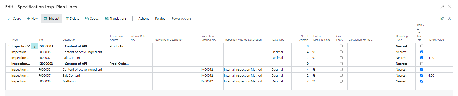 Specification Inspection Plan Lines