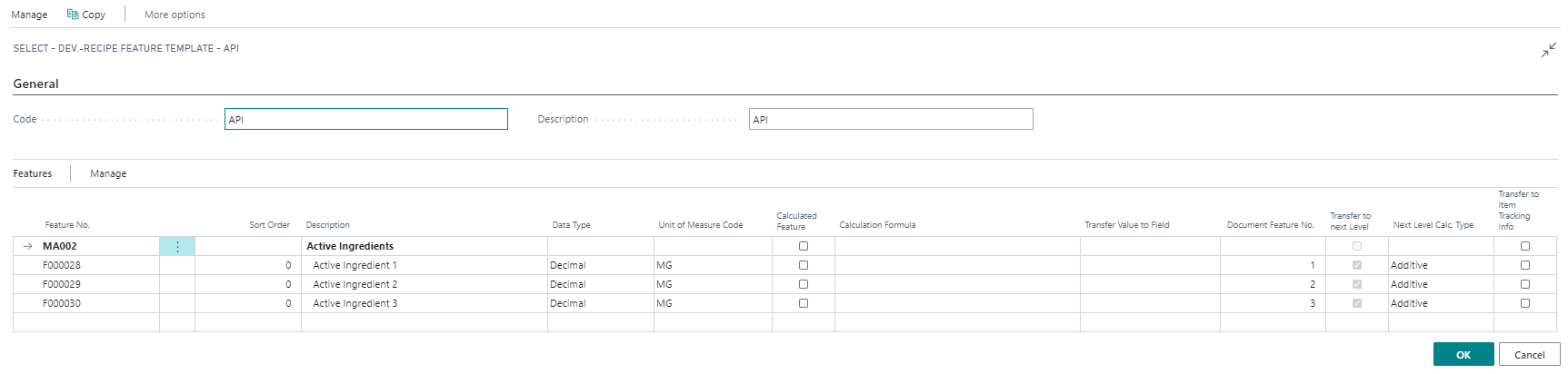 Development Recipe Feature Template
